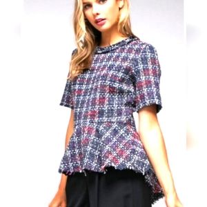 NWT Do+Be Tweed Plaid Peplum Top, Size S